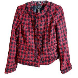 Express Design Studio Red  Black Tweed Houndstooth Jacket Blazer sz 8 NWT $168